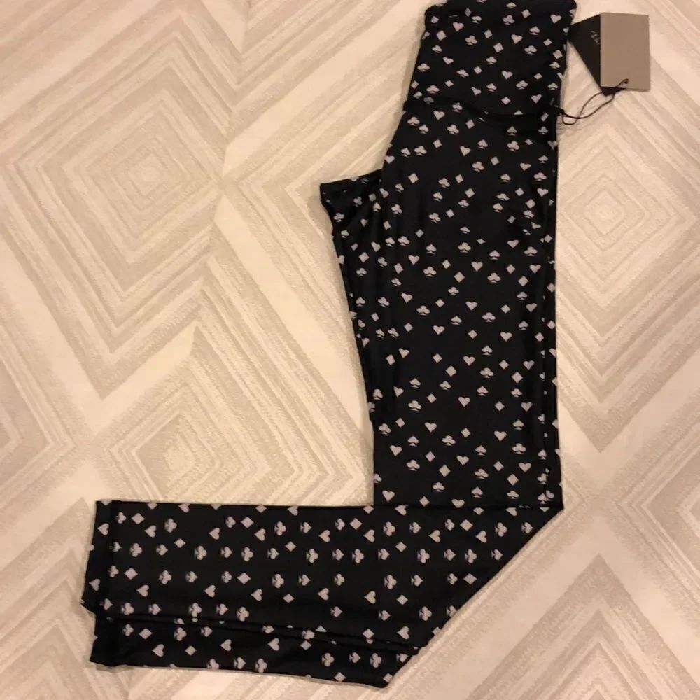 Strut This Black Leggings with Five Card Suits - One Size